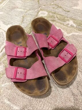 Birkenstock Pink Suede Double-Strap Slide Sandals